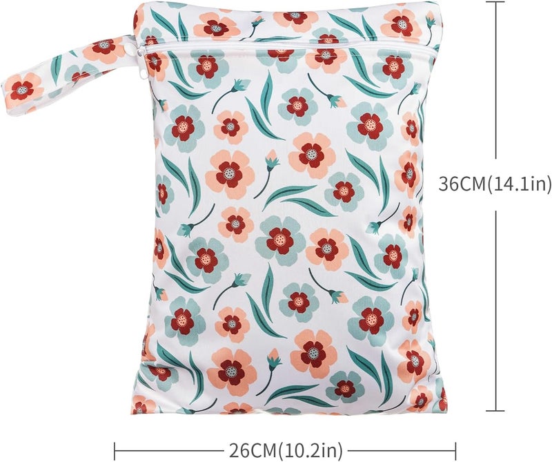 Happy Flute 3 Set Wet Bag Storage Bag Zipper Waterproof Washable Travel Bags, Beach, Pool, Gym Bag for Cloth Diaper, Swimsuits & Wet Clothes for Baby,11.8x15.7inch (Daisy) - Image 2